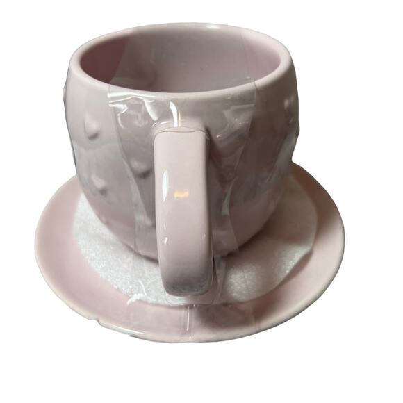 RAE DUNN HEART NEW Vintage 3D Hearts Valentine Pink Tea Cup W/Saucer - Picture 6 of 7